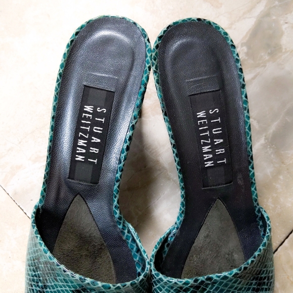 VTG Stuart Weitzman Teal Green Python Snake Slides - Picture 5 of 6